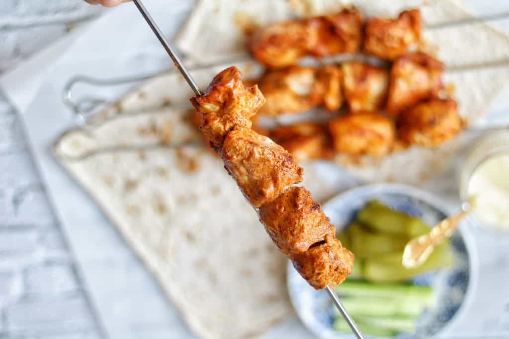 The chicken Tikka in the Oven is perfect for family gatherings . The chicken kabobs are really tender and soft!