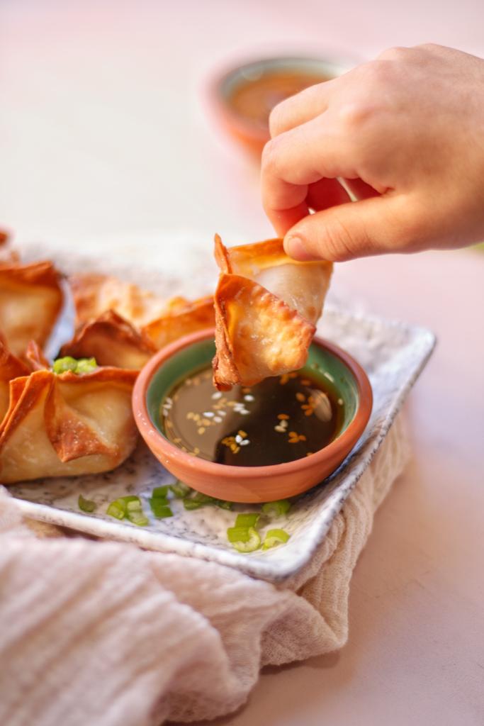These Crispy Air Fryer Crab Rangoons — wontons stuffed with cream cheese and imitation crab meat — are super crunchy, delicious, and easy to make at home.
