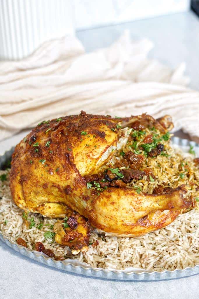 Djaj Mahshi, or simply a whole chicken stuffed with rice, is a flavorful, healthy, and fulfilling dish that is a staple at every Arab home.