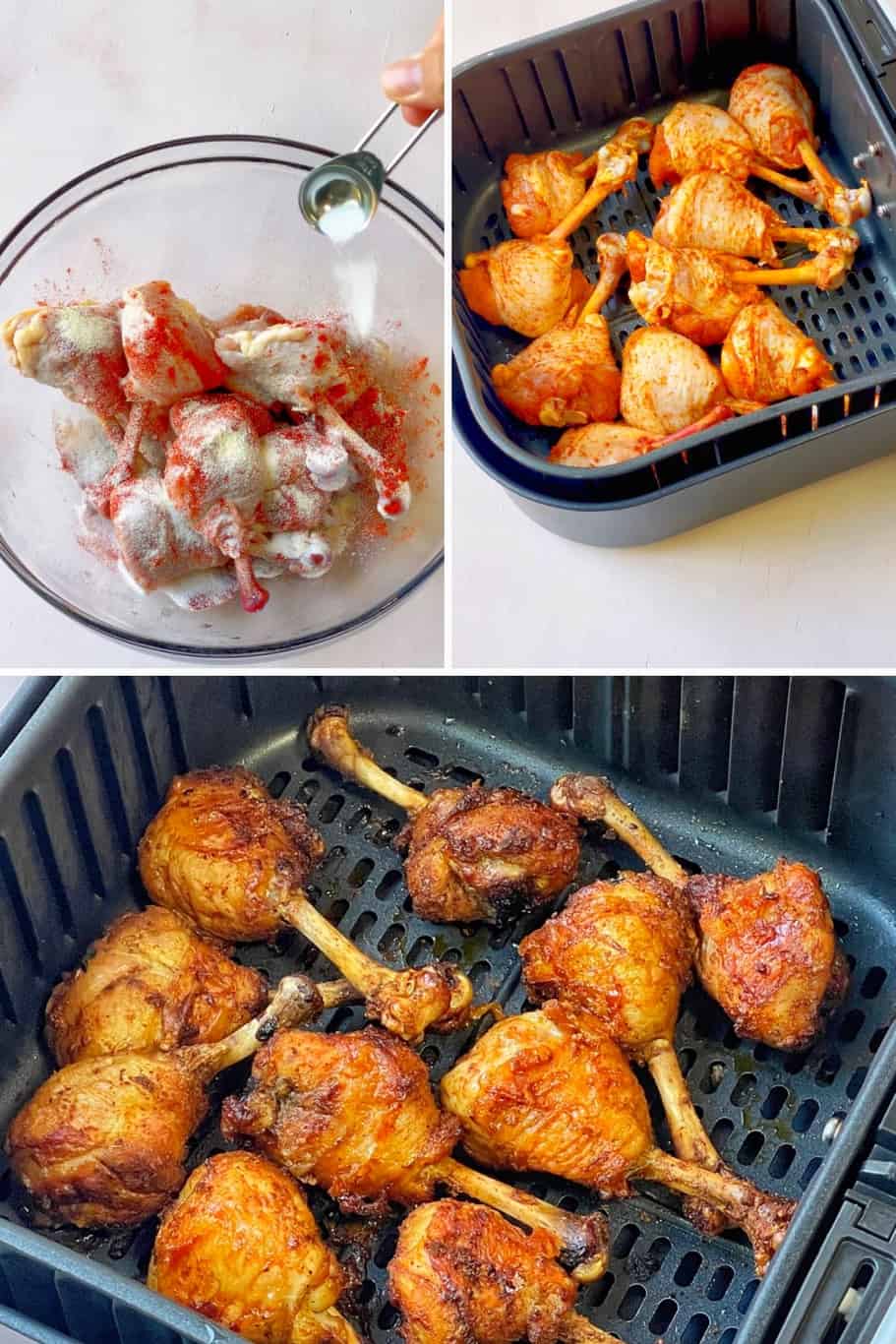season your chicken legs and air fry them in an air fryer