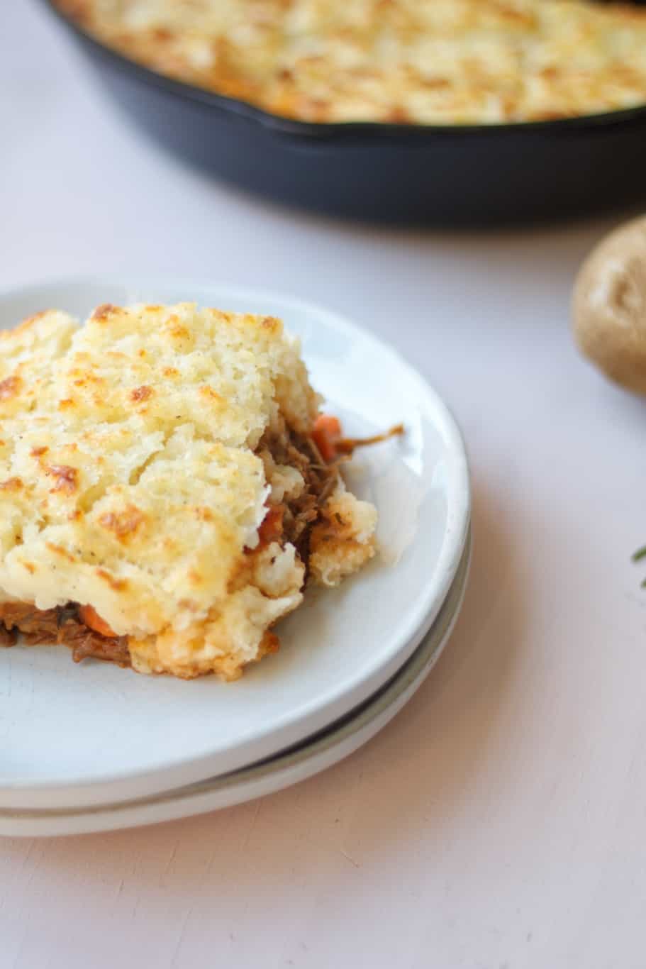 Shepherd's pie piece made with leftover lamb leg, some veggies, and mashed potatoes