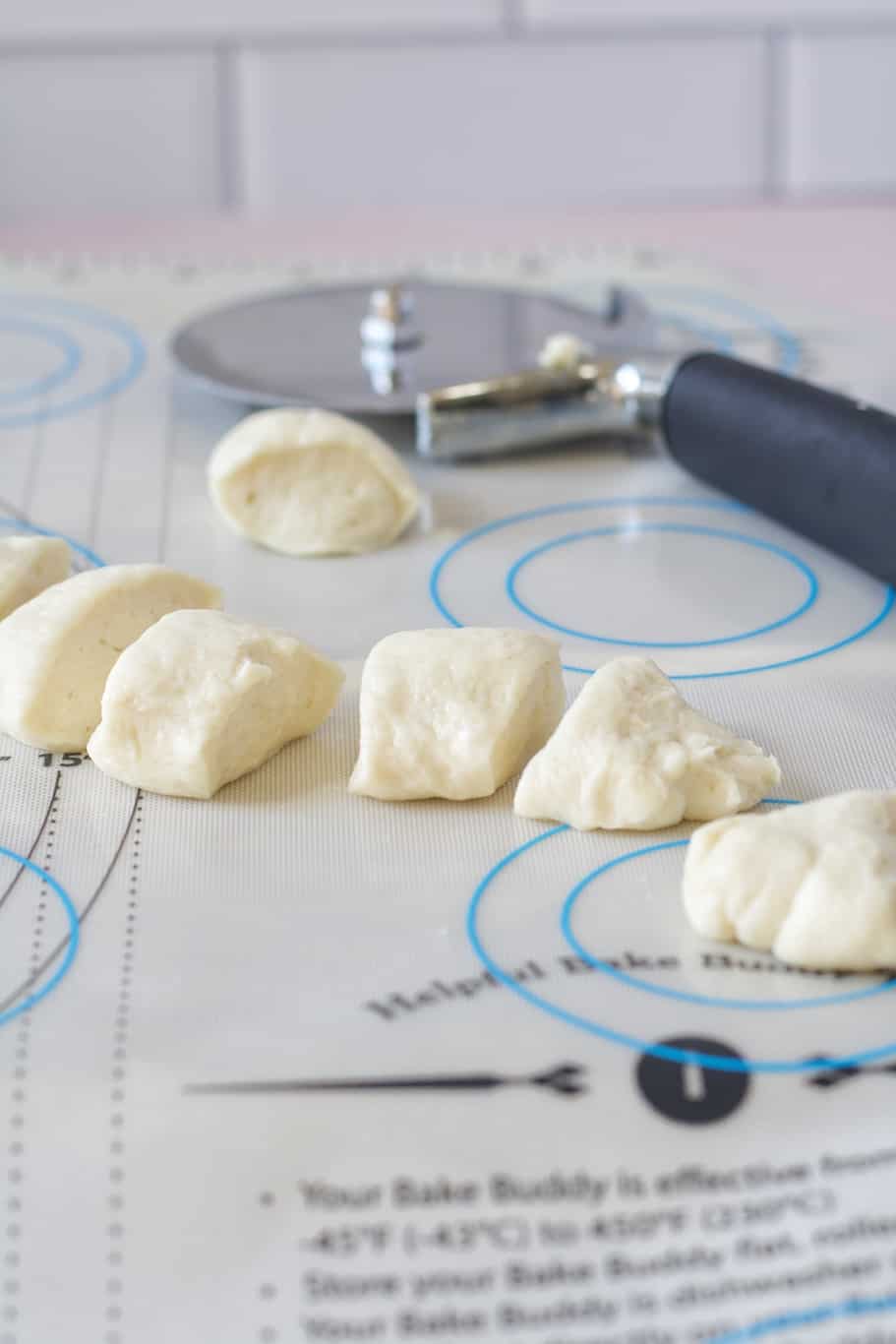 store bought pizza crust cut into bite-size pieces