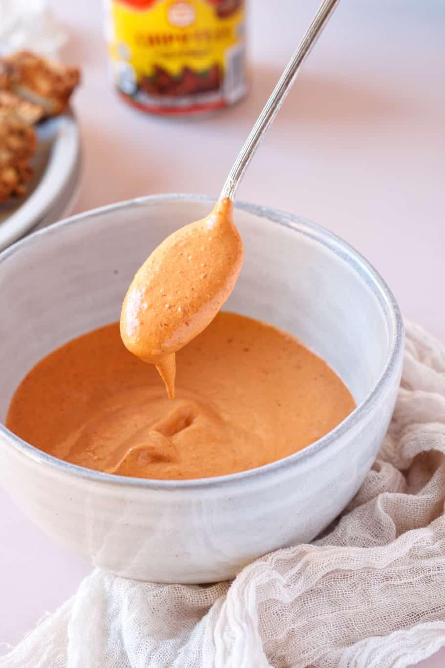 An orange, creamy, flavorful sauce which you can drizzle on almost everything.