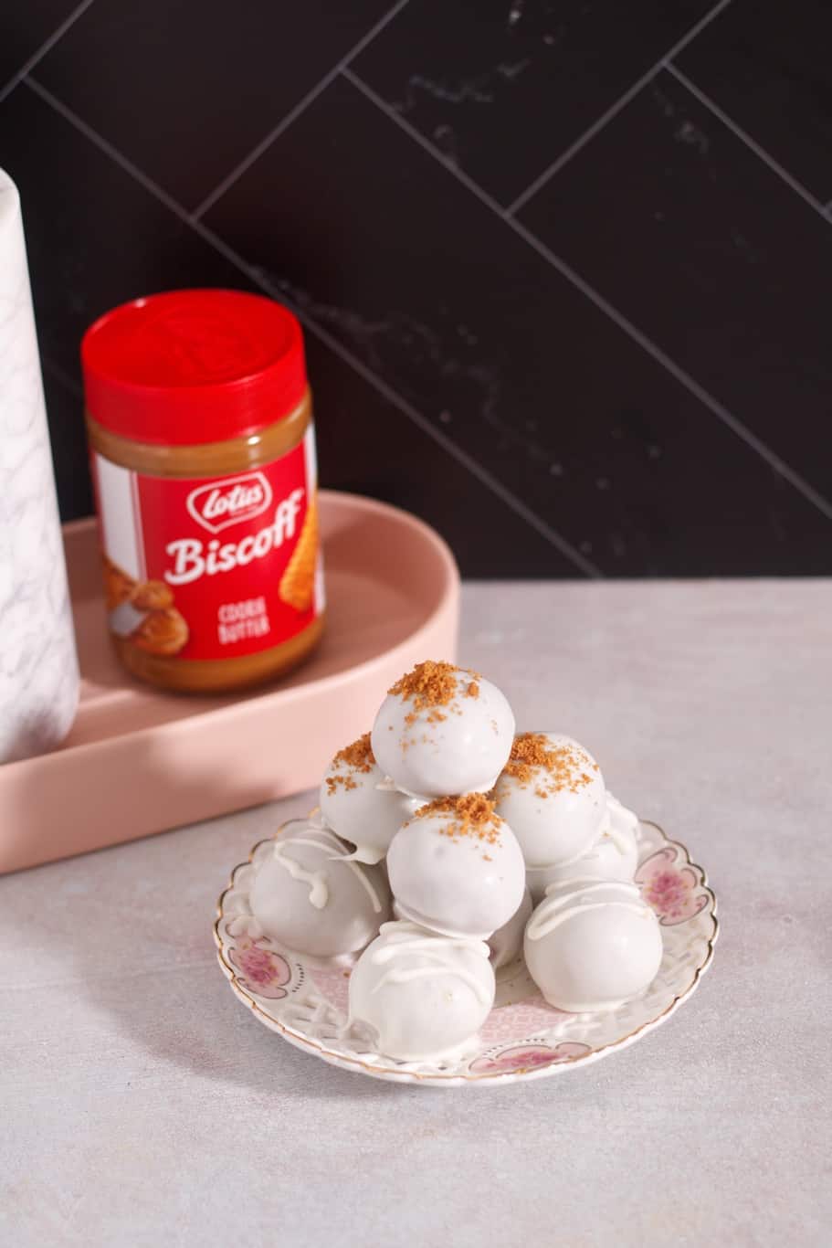 decadent biscoff truffles packed with lotus flavor and covered with an irresistible white chocolate coating 