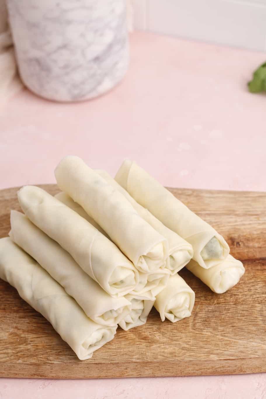 10 Turkish cheese rolls stuffed with cheese and herbs and wrapped like a cigarette